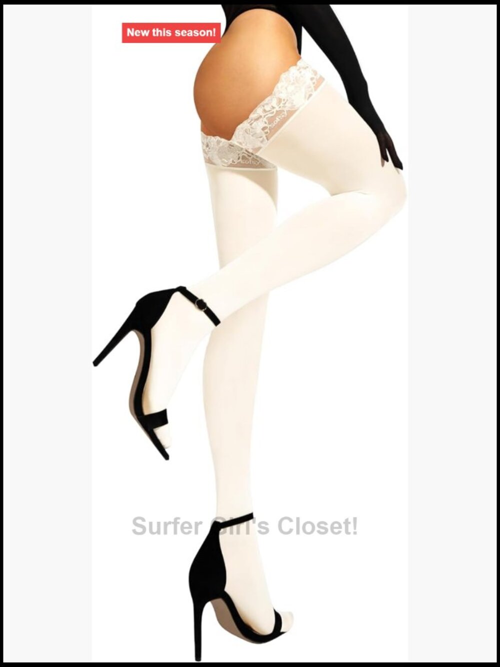 Opaque Thigh High Stockings 60 Denier Lace Top Hold Ups Silicone Non-Slip